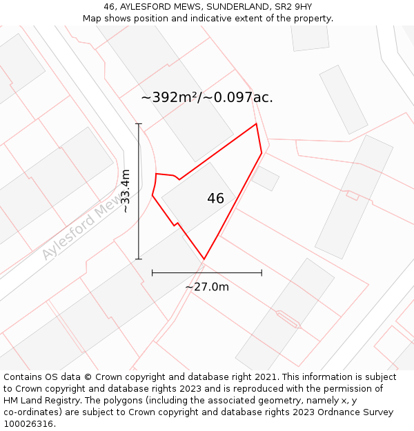 46, AYLESFORD MEWS, SUNDERLAND, SR2 9HY: Plot and title map