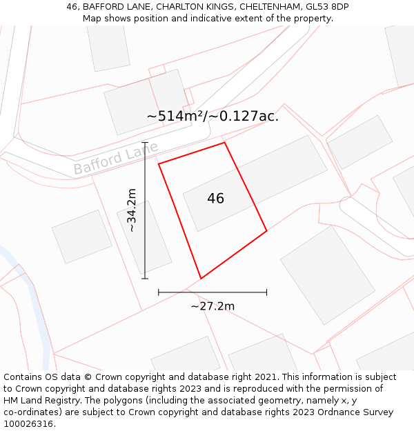 46, BAFFORD LANE, CHARLTON KINGS, CHELTENHAM, GL53 8DP: Plot and title map