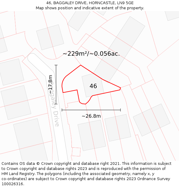 46, BAGGALEY DRIVE, HORNCASTLE, LN9 5GE: Plot and title map