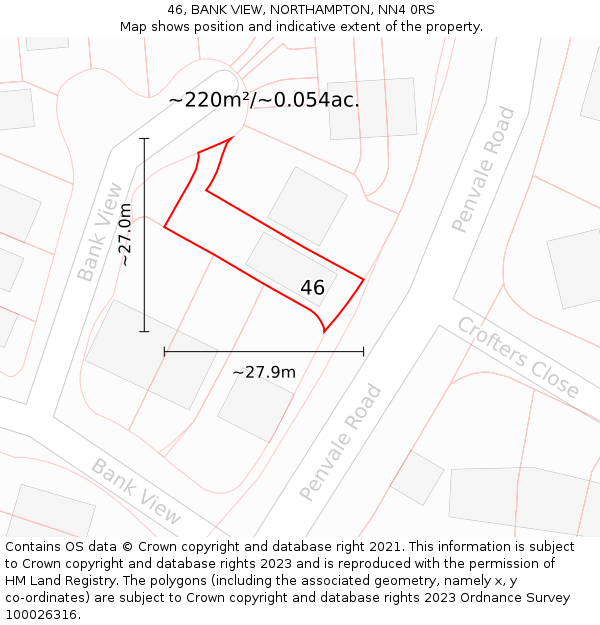 46, BANK VIEW, NORTHAMPTON, NN4 0RS: Plot and title map