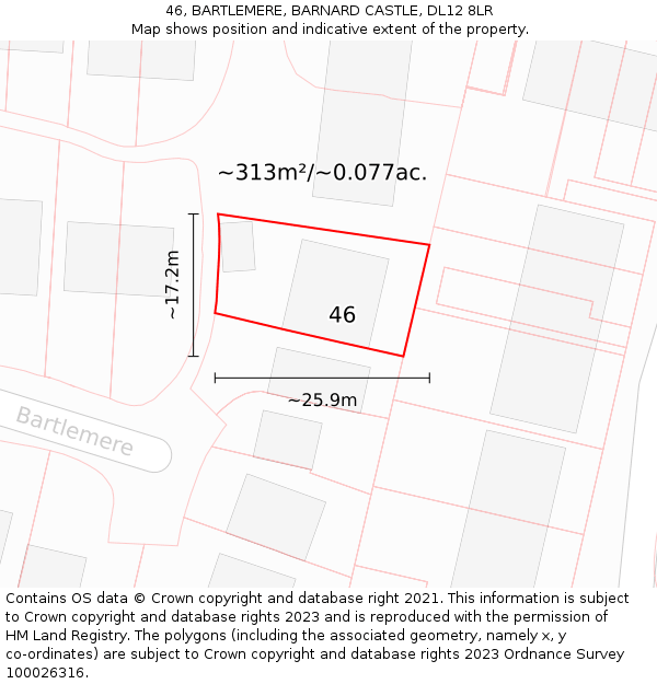 46, BARTLEMERE, BARNARD CASTLE, DL12 8LR: Plot and title map