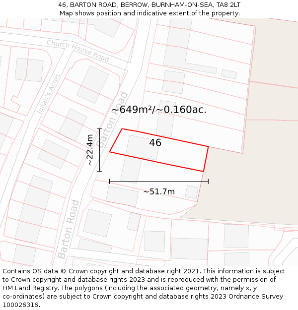 46, BARTON ROAD, BERROW, BURNHAM-ON-SEA, TA8 2LT: Plot and title map