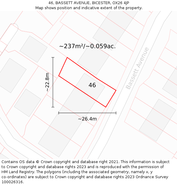 46, BASSETT AVENUE, BICESTER, OX26 4JP: Plot and title map