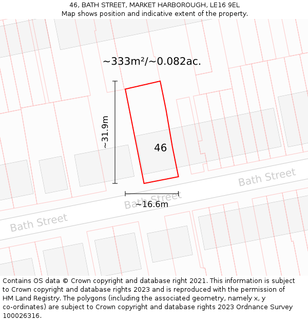 46, BATH STREET, MARKET HARBOROUGH, LE16 9EL: Plot and title map