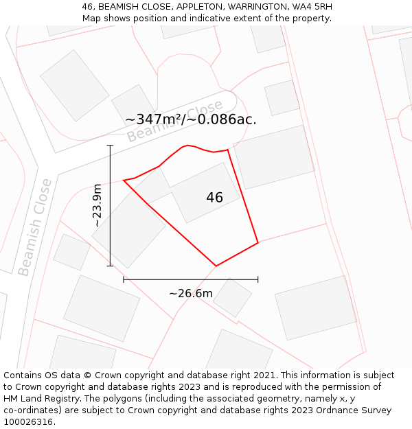 46, BEAMISH CLOSE, APPLETON, WARRINGTON, WA4 5RH: Plot and title map