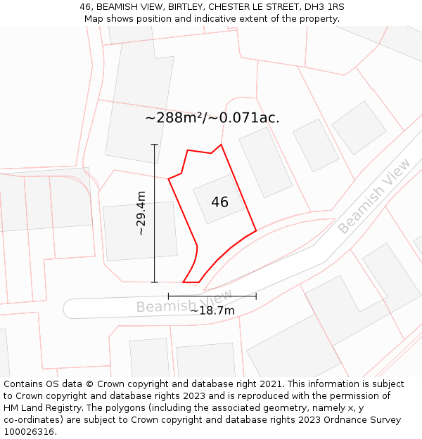 46, BEAMISH VIEW, BIRTLEY, CHESTER LE STREET, DH3 1RS: Plot and title map