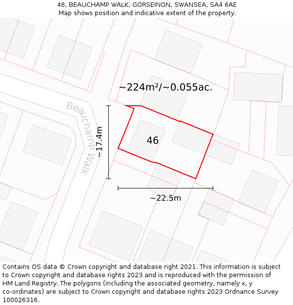 46, BEAUCHAMP WALK, GORSEINON, SWANSEA, SA4 6AE: Plot and title map