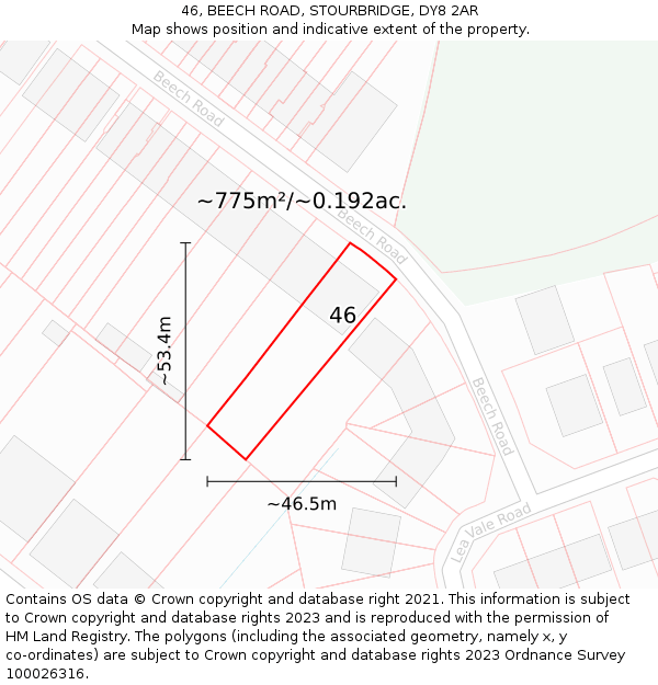 46, BEECH ROAD, STOURBRIDGE, DY8 2AR: Plot and title map