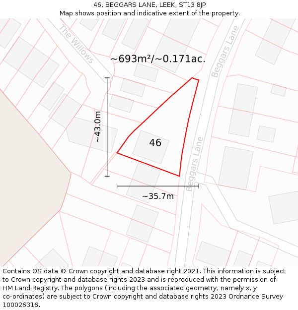 46, BEGGARS LANE, LEEK, ST13 8JP: Plot and title map