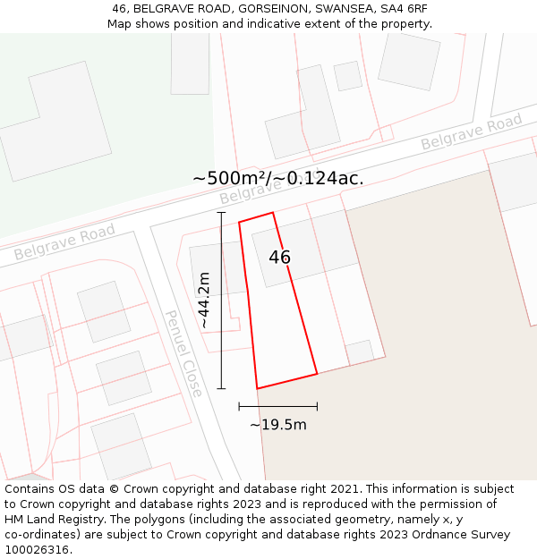 46, BELGRAVE ROAD, GORSEINON, SWANSEA, SA4 6RF: Plot and title map