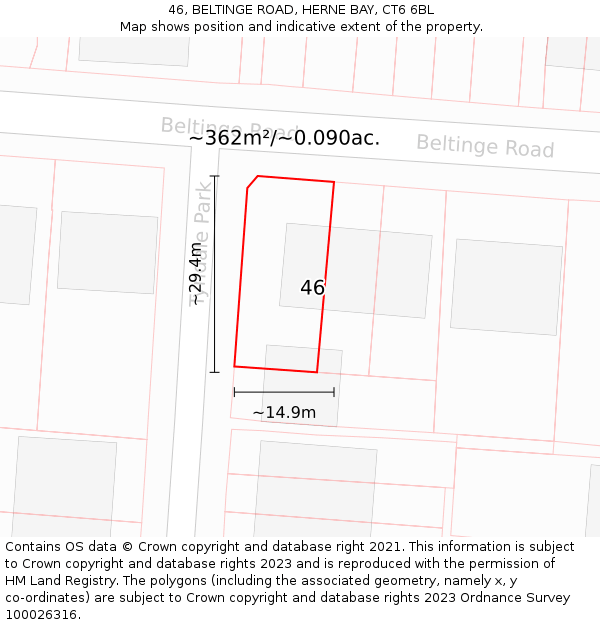 46, BELTINGE ROAD, HERNE BAY, CT6 6BL: Plot and title map