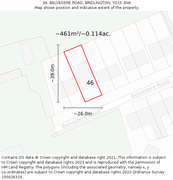 46, BELVEDERE ROAD, BRIDLINGTON, YO15 3NA: Plot and title map