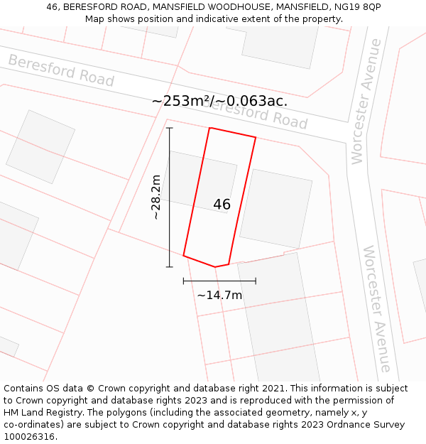 46, BERESFORD ROAD, MANSFIELD WOODHOUSE, MANSFIELD, NG19 8QP: Plot and title map