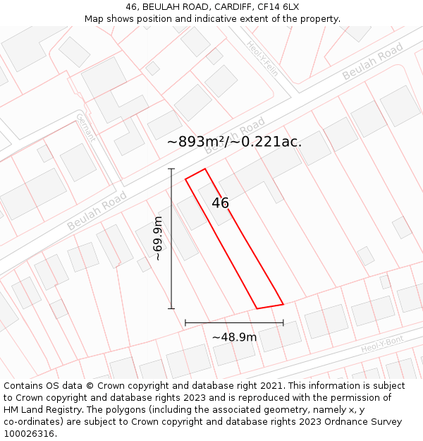 46, BEULAH ROAD, CARDIFF, CF14 6LX: Plot and title map