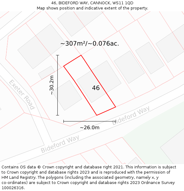 46, BIDEFORD WAY, CANNOCK, WS11 1QD: Plot and title map