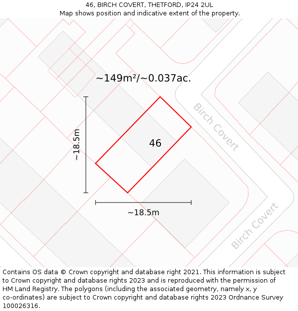 46, BIRCH COVERT, THETFORD, IP24 2UL: Plot and title map