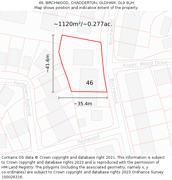 46, BIRCHWOOD, CHADDERTON, OLDHAM, OL9 9UH: Plot and title map