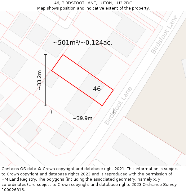 46, BIRDSFOOT LANE, LUTON, LU3 2DG: Plot and title map