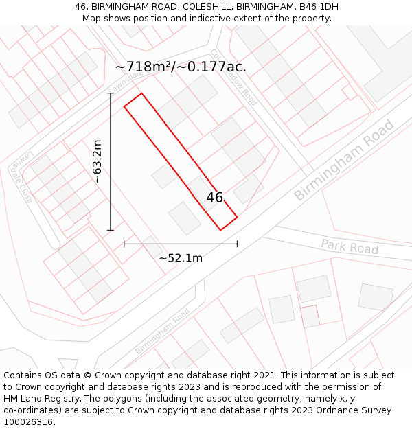 46, BIRMINGHAM ROAD, COLESHILL, BIRMINGHAM, B46 1DH: Plot and title map