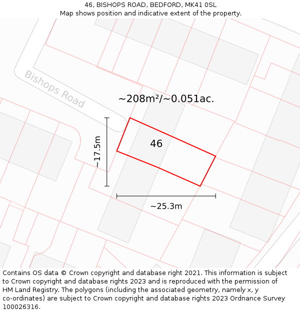 46, BISHOPS ROAD, BEDFORD, MK41 0SL: Plot and title map