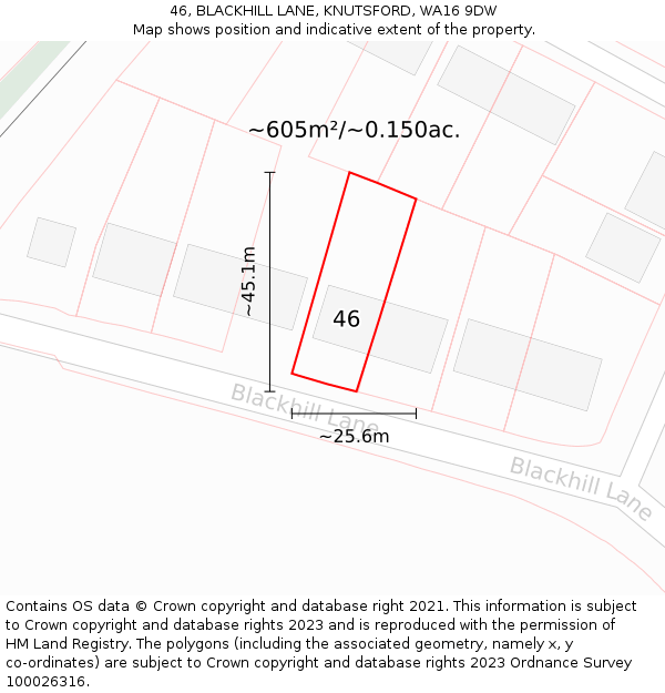 46, BLACKHILL LANE, KNUTSFORD, WA16 9DW: Plot and title map