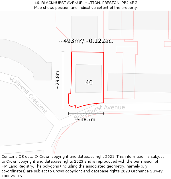 46, BLACKHURST AVENUE, HUTTON, PRESTON, PR4 4BG: Plot and title map