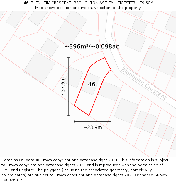 46, BLENHEIM CRESCENT, BROUGHTON ASTLEY, LEICESTER, LE9 6QY: Plot and title map