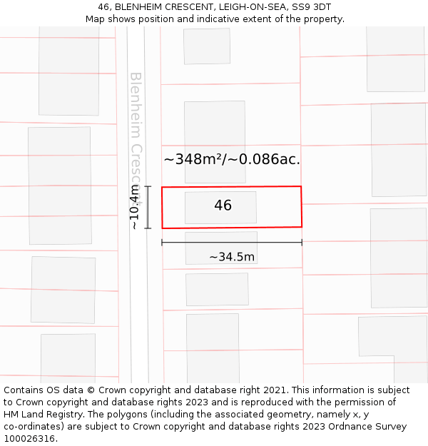 46, BLENHEIM CRESCENT, LEIGH-ON-SEA, SS9 3DT: Plot and title map