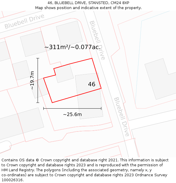 46, BLUEBELL DRIVE, STANSTED, CM24 8XP: Plot and title map