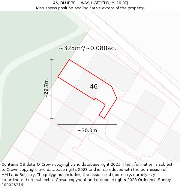 46, BLUEBELL WAY, HATFIELD, AL10 9FJ: Plot and title map