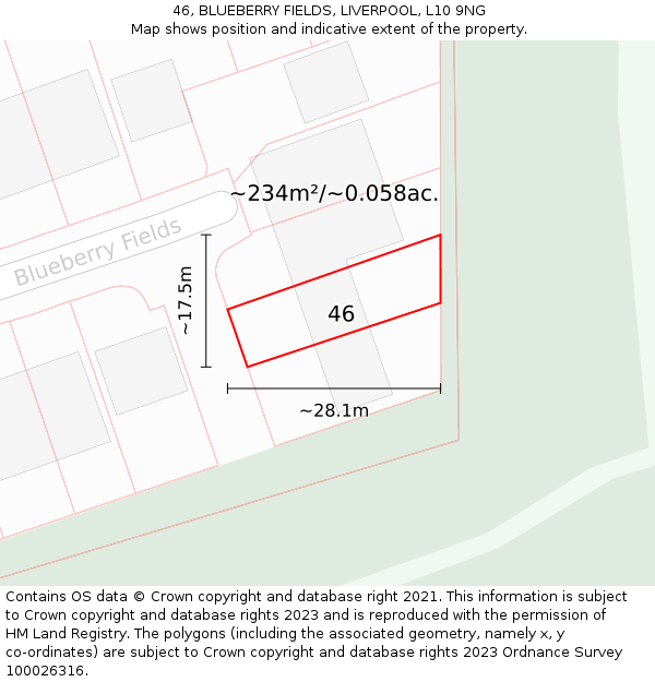 46, BLUEBERRY FIELDS, LIVERPOOL, L10 9NG: Plot and title map