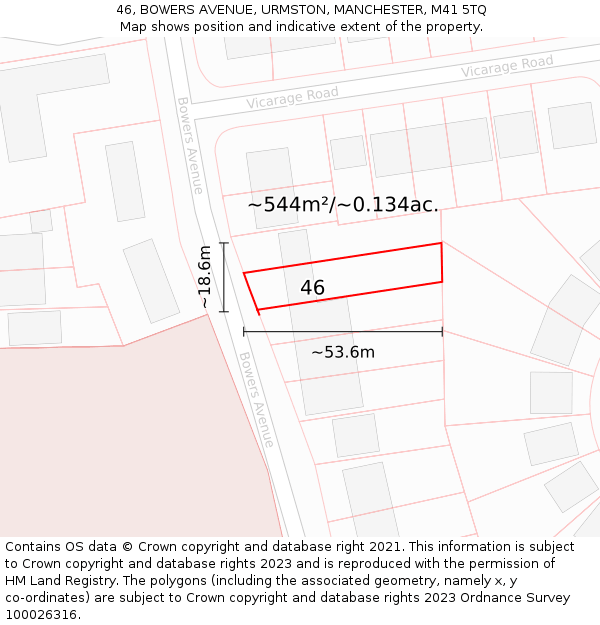 46, BOWERS AVENUE, URMSTON, MANCHESTER, M41 5TQ: Plot and title map