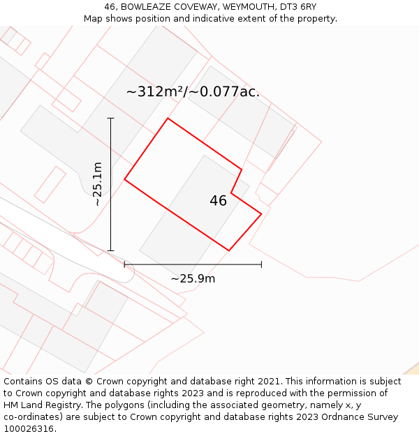 46, BOWLEAZE COVEWAY, WEYMOUTH, DT3 6RY: Plot and title map