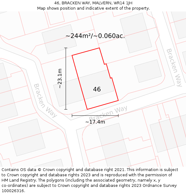 46, BRACKEN WAY, MALVERN, WR14 1JH: Plot and title map