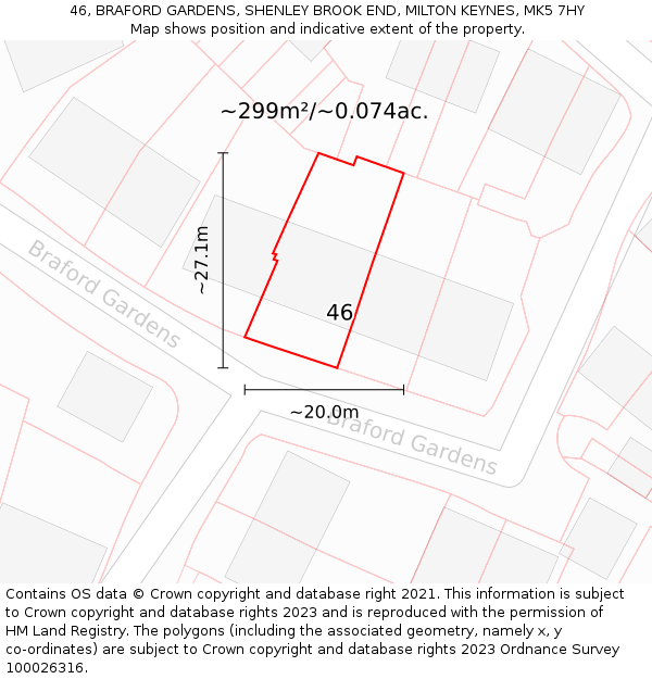 46, BRAFORD GARDENS, SHENLEY BROOK END, MILTON KEYNES, MK5 7HY: Plot and title map