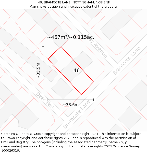 46, BRAMCOTE LANE, NOTTINGHAM, NG8 2NF: Plot and title map