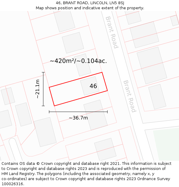 46, BRANT ROAD, LINCOLN, LN5 8SJ: Plot and title map