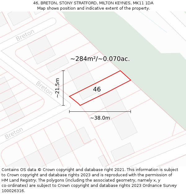 46, BRETON, STONY STRATFORD, MILTON KEYNES, MK11 1DA: Plot and title map