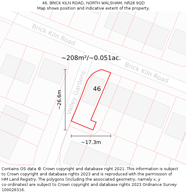46, BRICK KILN ROAD, NORTH WALSHAM, NR28 9QD: Plot and title map