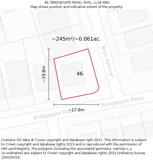 46, BRIDGEGATE ROAD, RHYL, LL18 4BN: Plot and title map