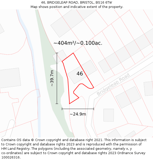 46, BRIDGELEAP ROAD, BRISTOL, BS16 6TW: Plot and title map