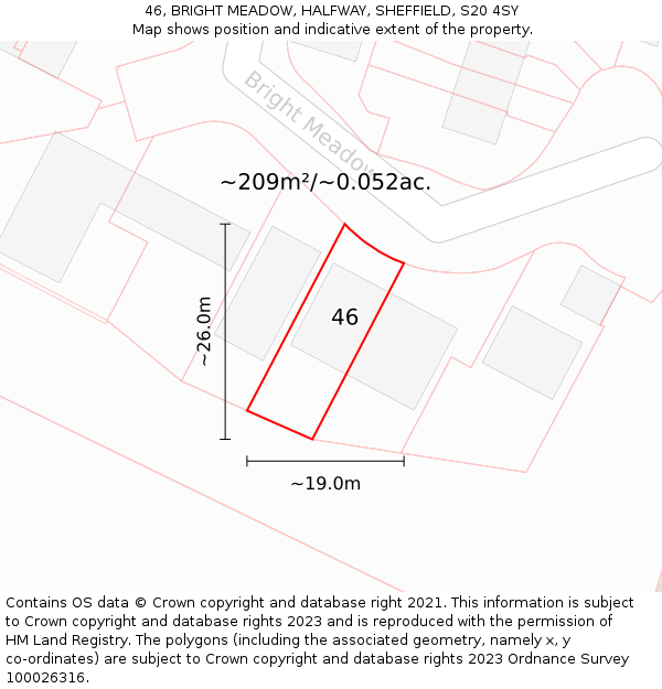 46, BRIGHT MEADOW, HALFWAY, SHEFFIELD, S20 4SY: Plot and title map