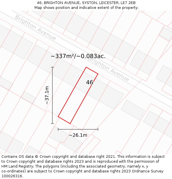 46, BRIGHTON AVENUE, SYSTON, LEICESTER, LE7 2EB: Plot and title map