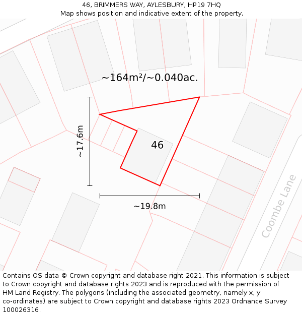 46, BRIMMERS WAY, AYLESBURY, HP19 7HQ: Plot and title map