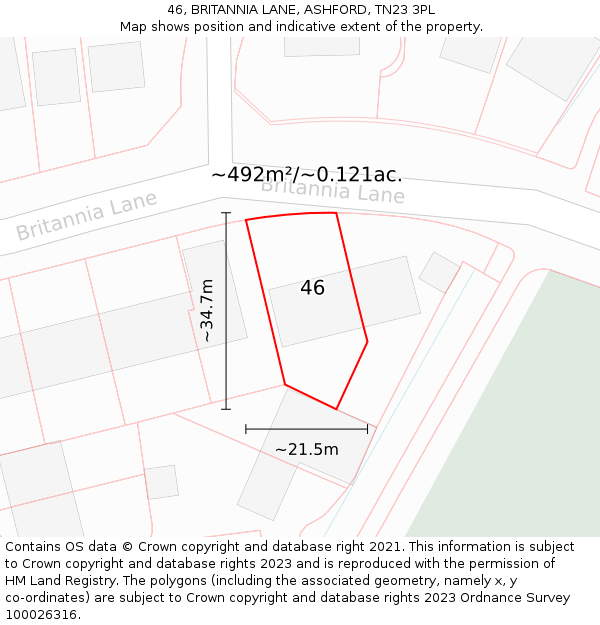 46, BRITANNIA LANE, ASHFORD, TN23 3PL: Plot and title map