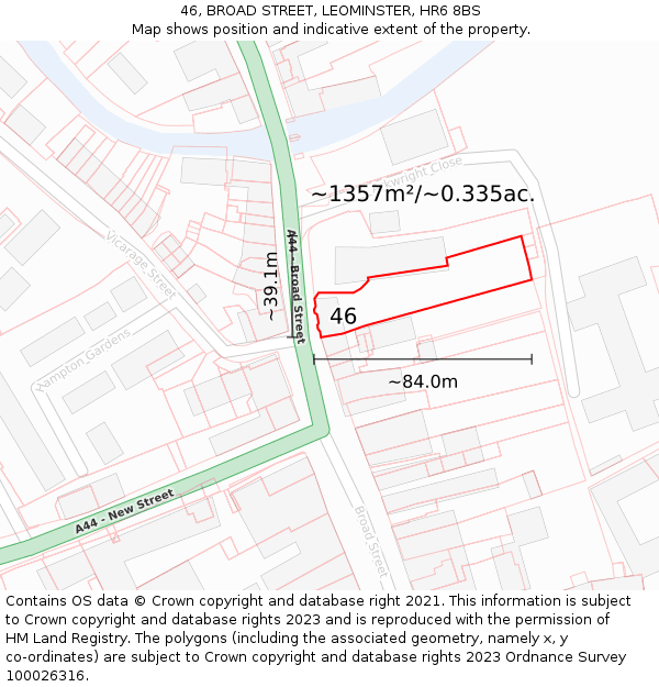 46, BROAD STREET, LEOMINSTER, HR6 8BS: Plot and title map