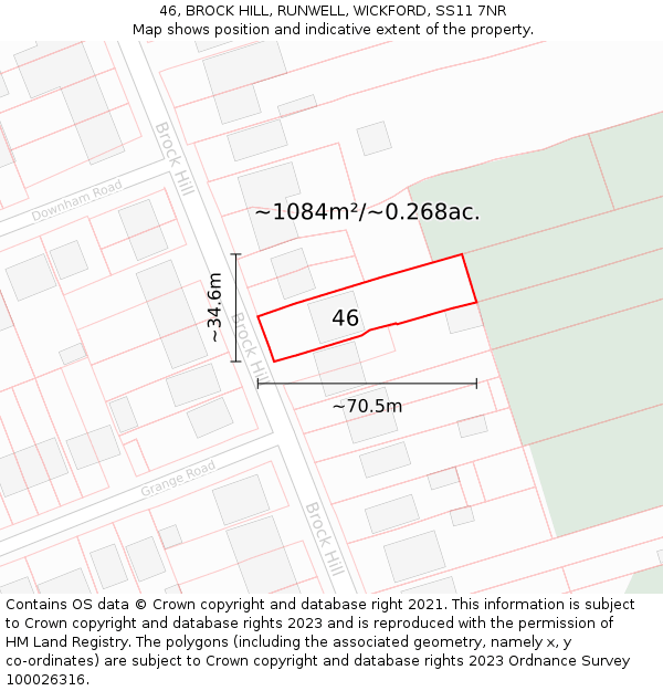 46, BROCK HILL, RUNWELL, WICKFORD, SS11 7NR: Plot and title map
