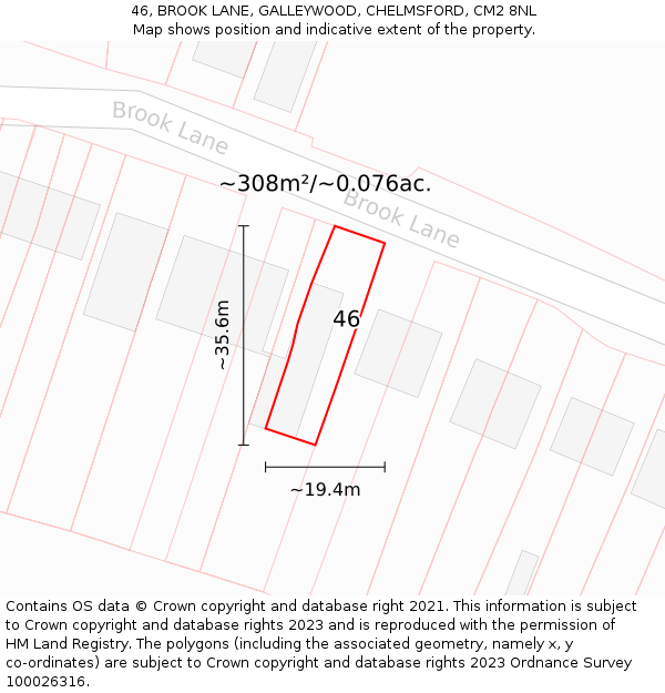 46, BROOK LANE, GALLEYWOOD, CHELMSFORD, CM2 8NL: Plot and title map