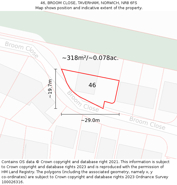 46, BROOM CLOSE, TAVERHAM, NORWICH, NR8 6FS: Plot and title map