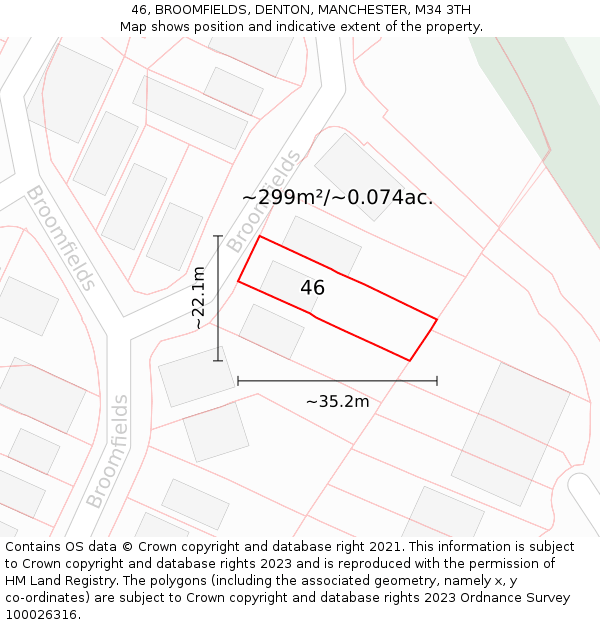 46, BROOMFIELDS, DENTON, MANCHESTER, M34 3TH: Plot and title map